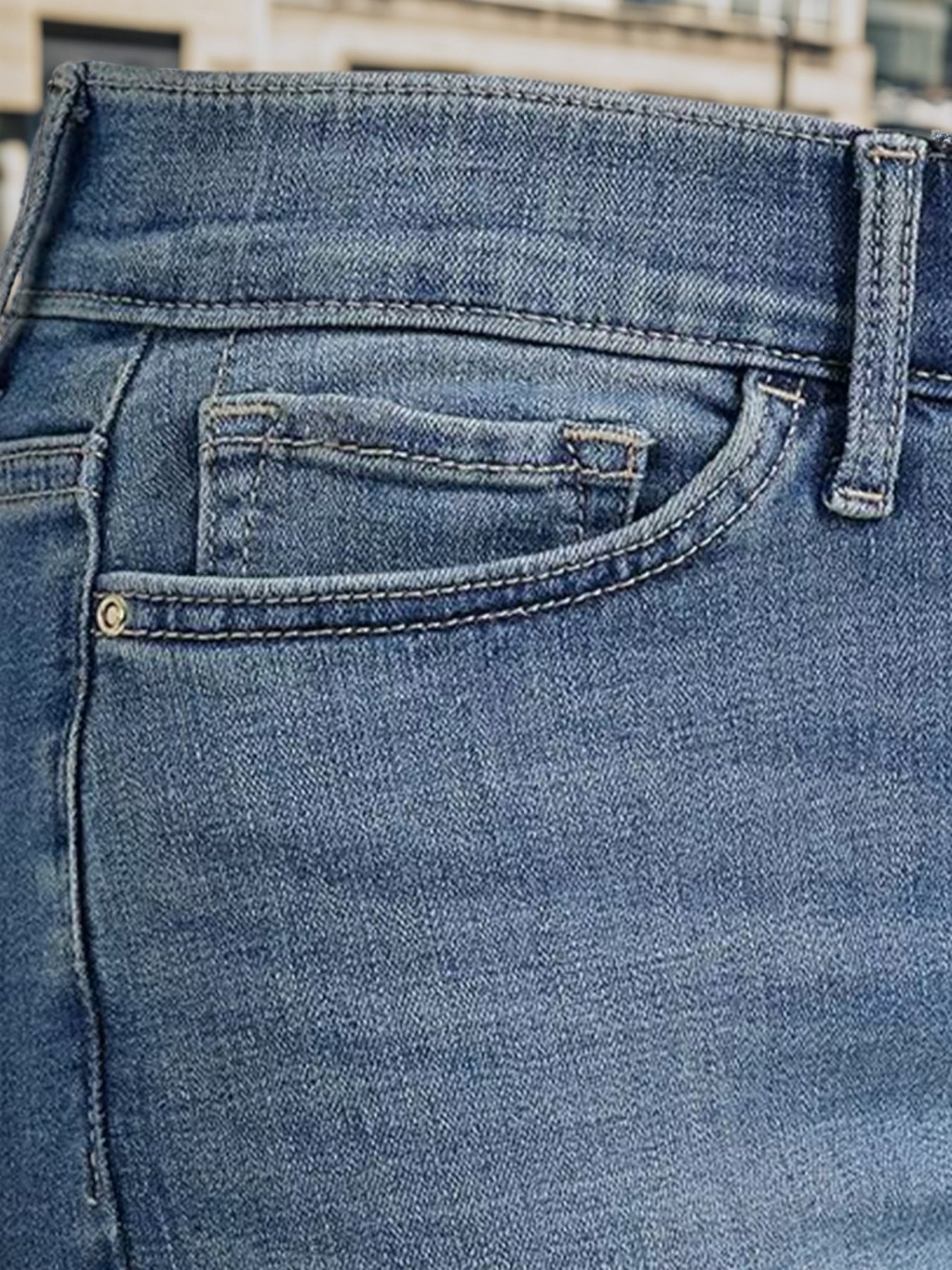 Women's High Waisted Slim Straight Leg Jeans, Deep Blue Stretch Denim, Machine washable