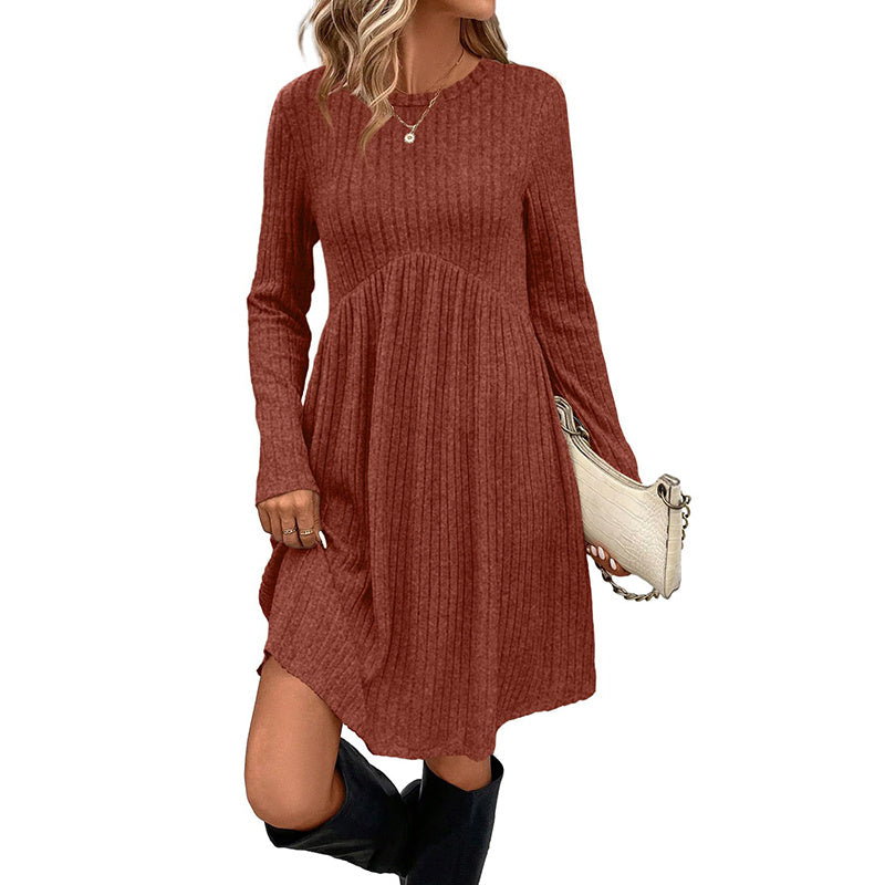 Women's Long Sleeve Knit Dress Round Neck For Spring & Fall