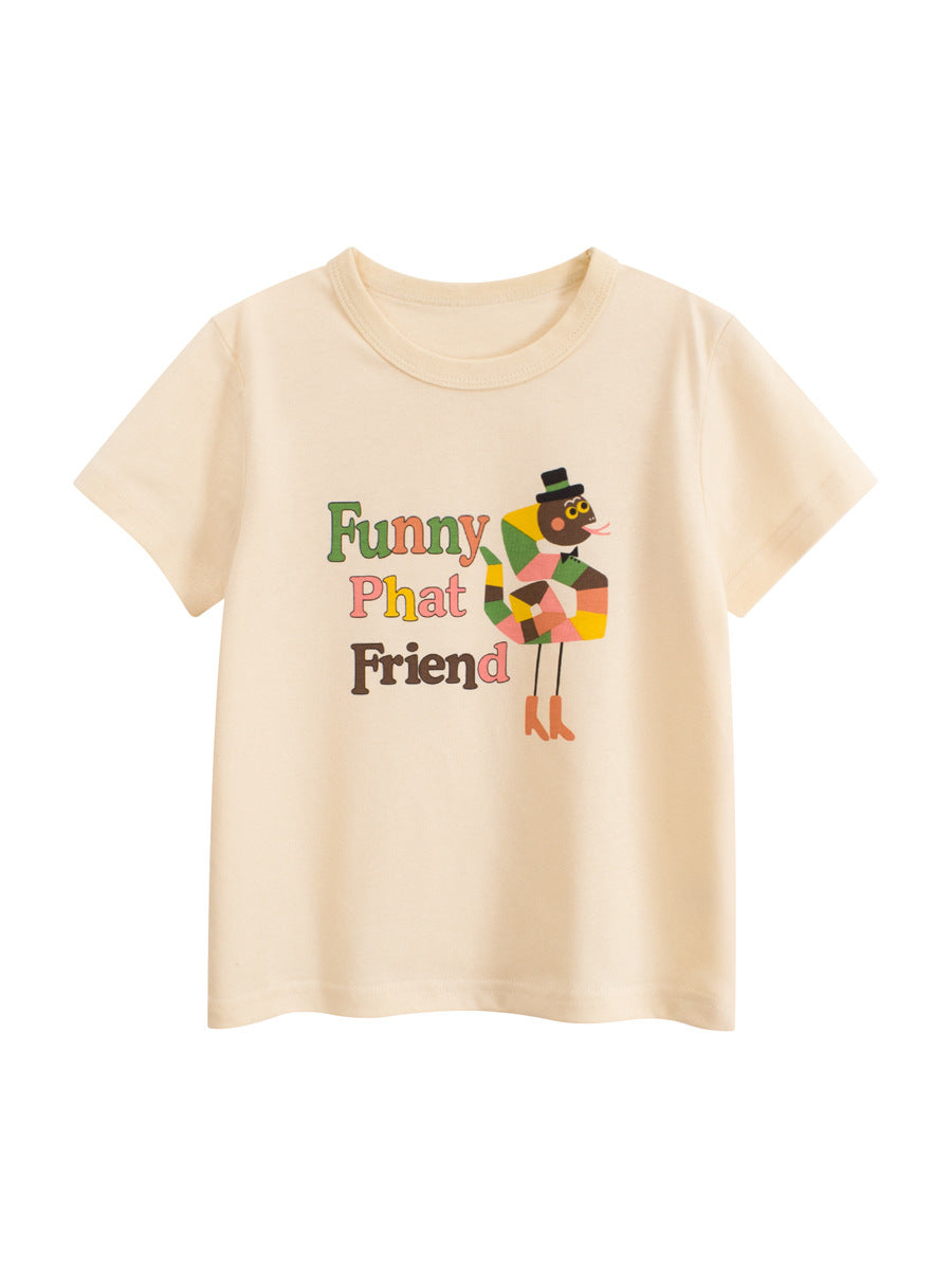 Summer Girls’ Colorful Cartoon and Letters Pattern T-shirt in European and American Style