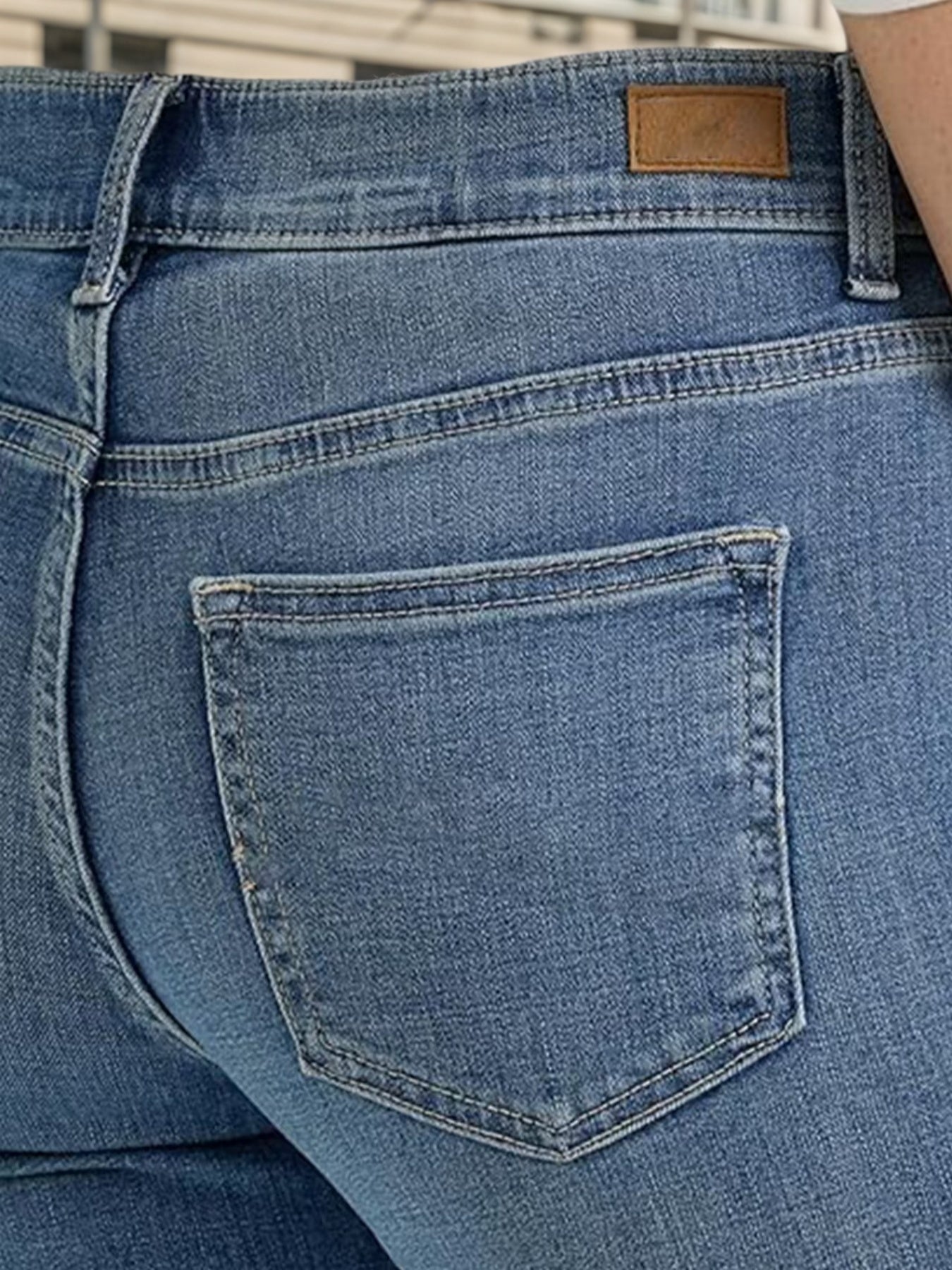 Women's High Waisted Slim Straight Leg Jeans, Deep Blue Stretch Denim, Machine washable