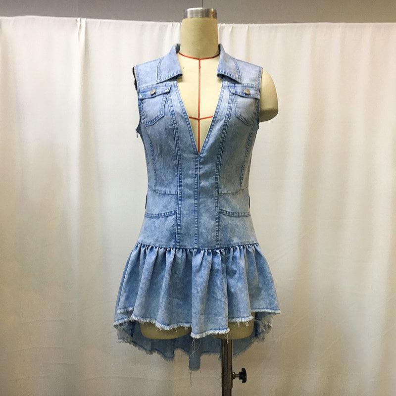 Women's ruffle Vintage Western Cowboy Dress, Elegant Deep V Neck