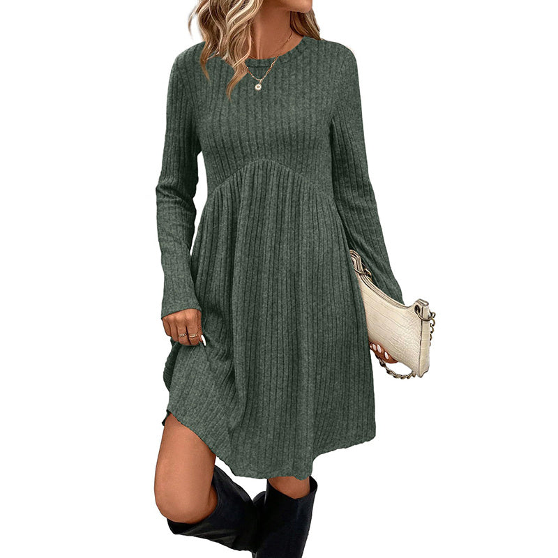 Women's Long Sleeve Knit Dress Round Neck For Spring & Fall