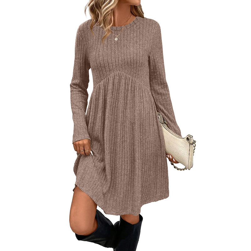 Women's Long Sleeve Knit Dress Round Neck For Spring & Fall