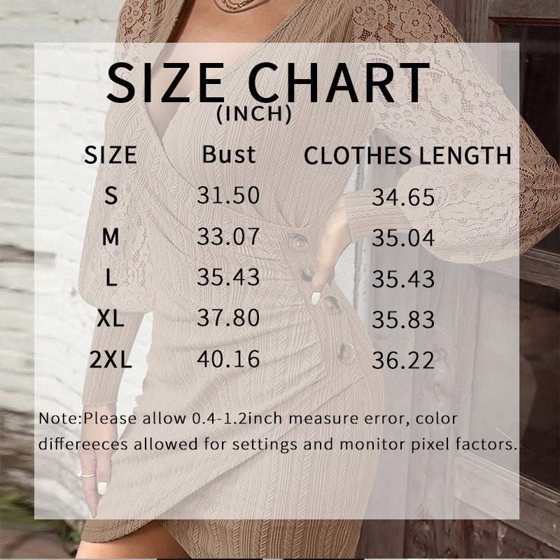 Women's Sexy Lace Bodycon Dress, Long Sleeve V Neck Ruched Wrap Mini Dress For Cocktail Party Club Night