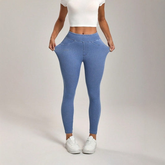 High Waist Slimming Hip Raise Tight Double Pocket Sports Casual Ankle Banded Pants