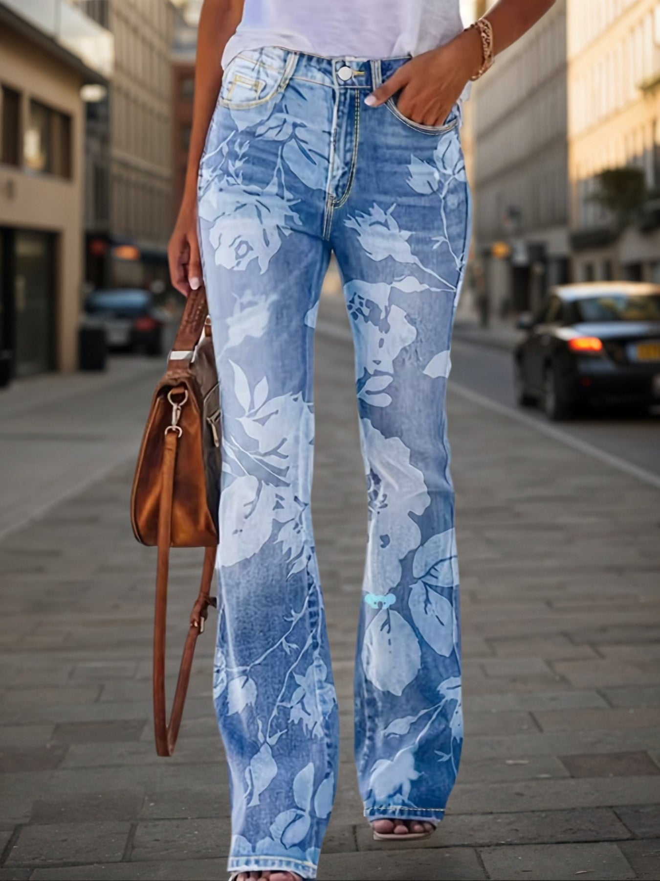 Women's AutumnWinter Printed Denim Pants, Essential
