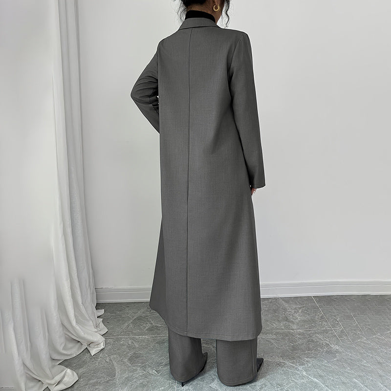 Women's 2 Piece Suit Set, Long Blazer Jacket And Straight Leg Pants, Business Formal Office Outfits For Work, NO Lining