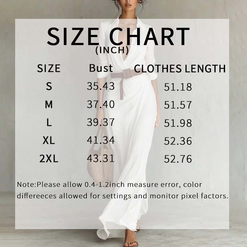 Women Long Sleeve Ruched Elegant Maxi Dress Button Down SWith Belts