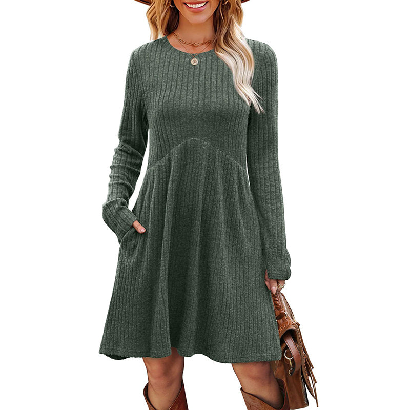 Women's Long Sleeve Knit Dress Round Neck For Spring & Fall