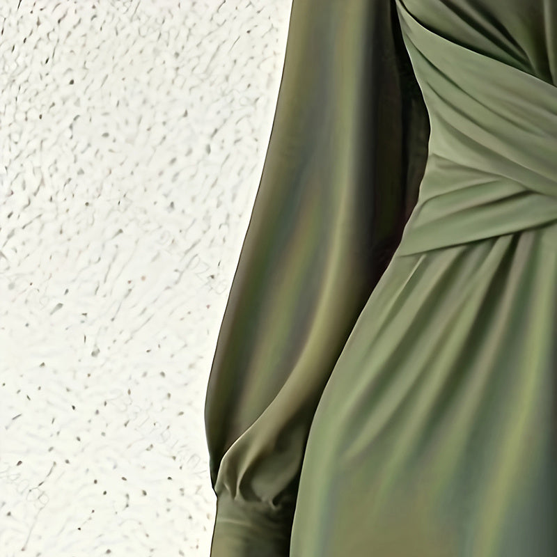 Women's Elegant Jumpsuit With Cross V-Neck & Long Sleeve Solid Color Belted Wide Leg Pantsuit For Office And Formal