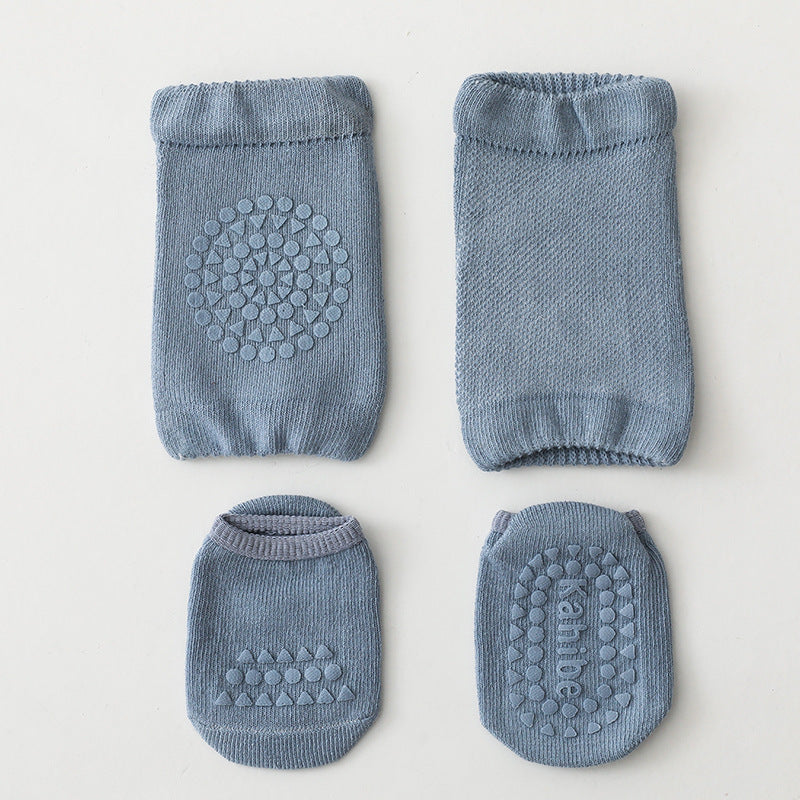 Spring and Autumn Baby Unisex Breathable Plain Anti-slip Socks and Knee Sleeves Sets