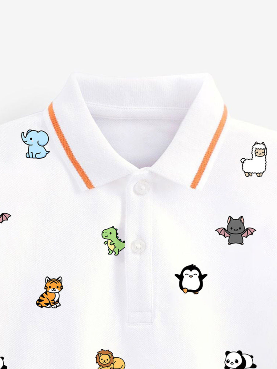 Baby Kids Animals Print Short Sleeves Polo Shirt