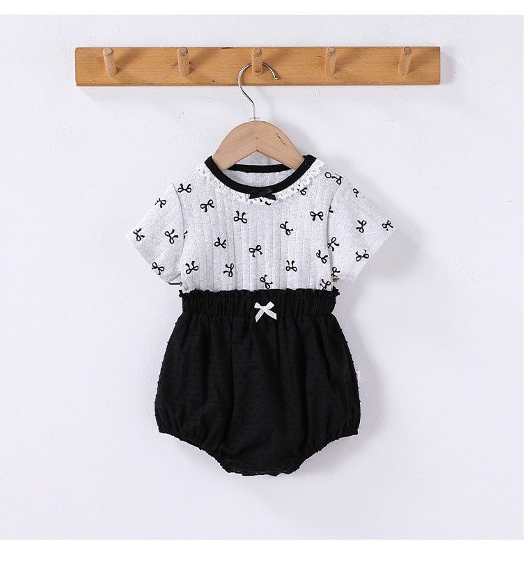 Summer Arrival Baby Girls Short Sleeves Butterfly-Bows Pattern Top and Bloomers Clothing Sets