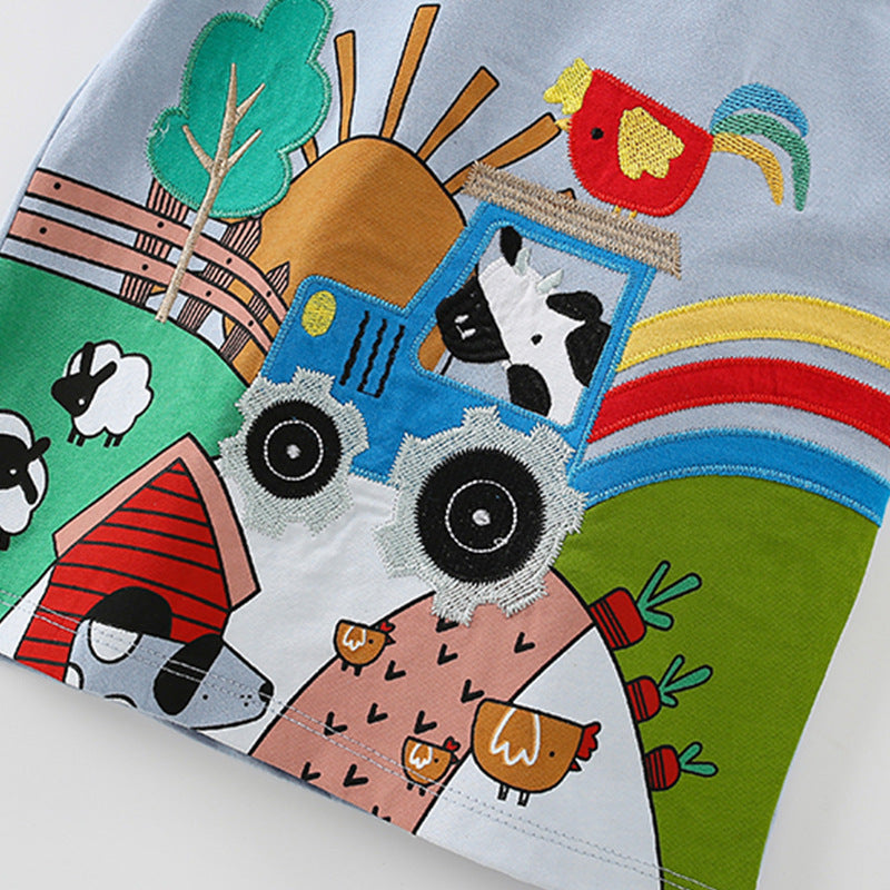 Summer Boys’ Cartoon Animals and Farm Pattern T-shirt in European and American Style