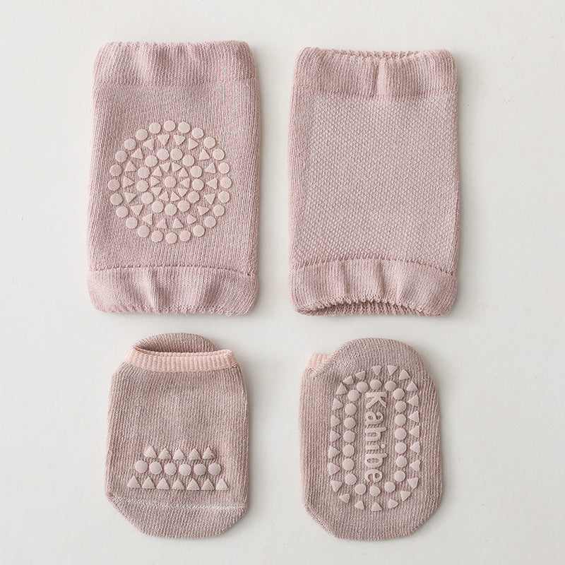 Spring and Autumn Baby Unisex Breathable Plain Anti-slip Socks and Knee Sleeves Sets