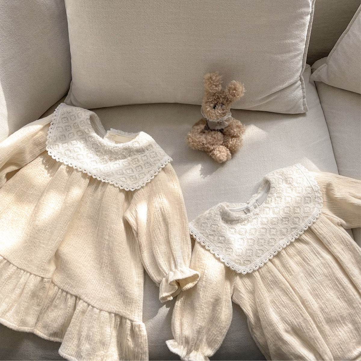 Baby Girls Lace-Trimmed Puff Sleeve Princess Dress