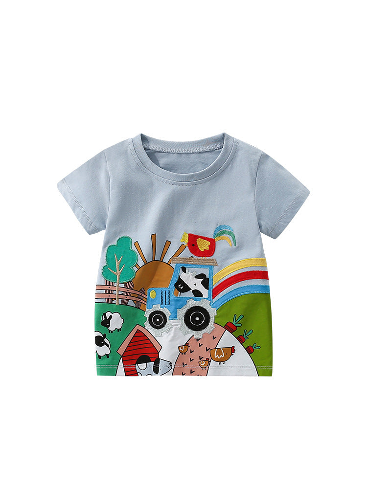 Summer Boys’ Cartoon Animals and Farm Pattern T-shirt in European and American Style
