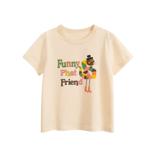 Summer Girls’ Colorful Cartoon and Letters Pattern T-shirt in European and American Style
