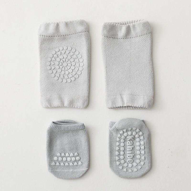 Spring and Autumn Baby Unisex Breathable Plain Anti-slip Socks and Knee Sleeves Sets