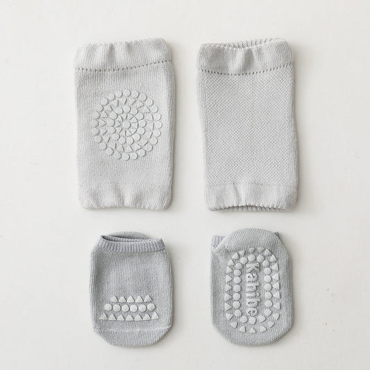 Spring and Autumn Baby Unisex Breathable Plain Anti-slip Socks and Knee Sleeves Sets