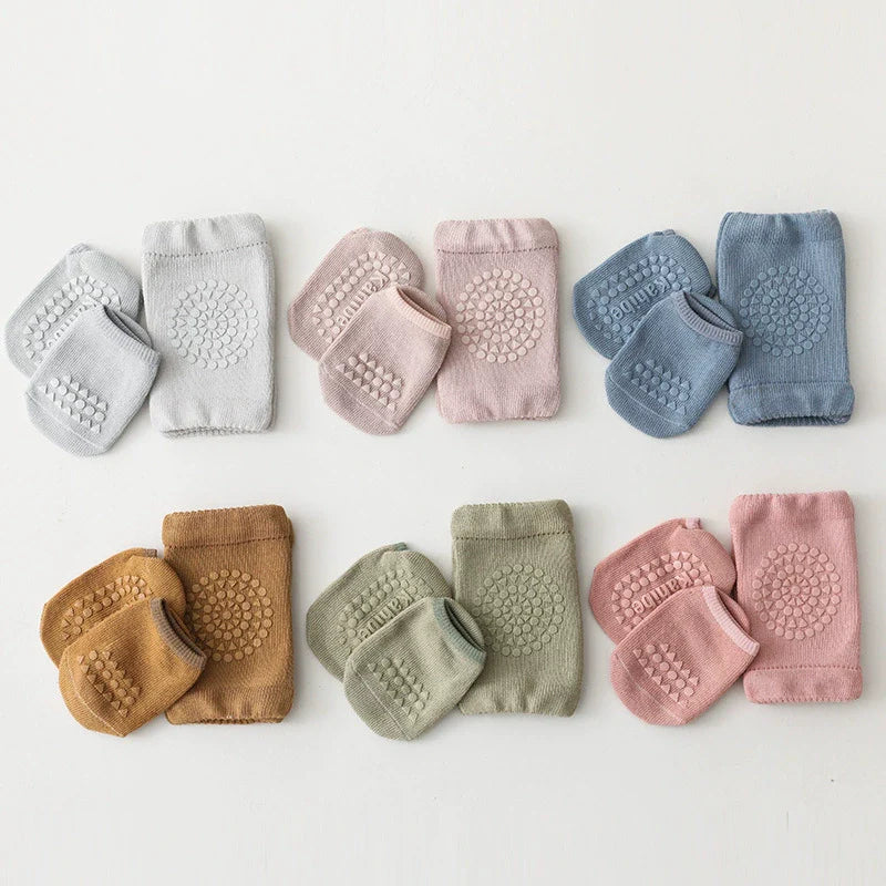 Spring and Autumn Baby Unisex Breathable Plain Anti-slip Socks and Knee Sleeves Sets