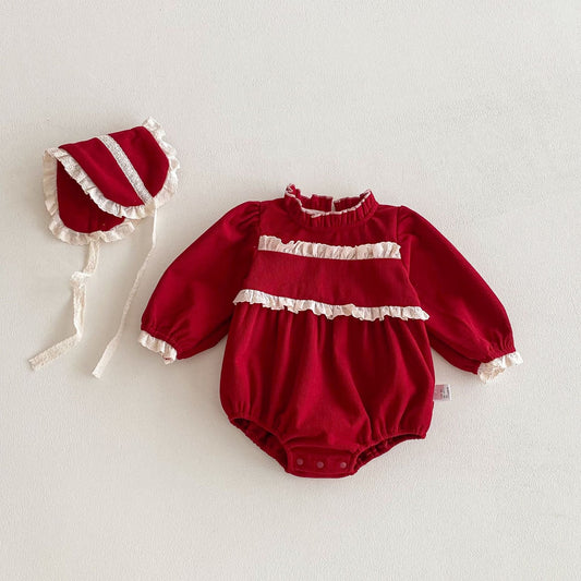 Autumn Arrival Baby Girls Long Sleeves Color Patchwork Corduroy Onesies